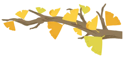 秋の紅葉したイチョウの葉と枝