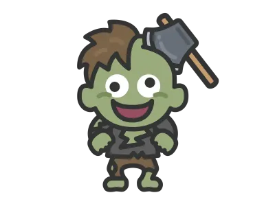 斧が刺さったゾンビのキャラクターのアイコンのイラスト