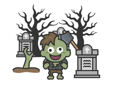 墓地にいる斧が刺さったゾンビのキャラクター