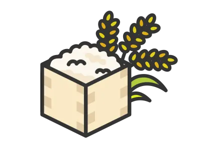 桐箱に入ったお米と稲のアイコンのイラスト