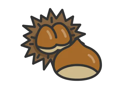 栗の殻と栗のアイコンのイラスト