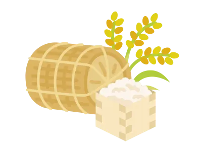 米俵と稲と米のアイコンのイラスト