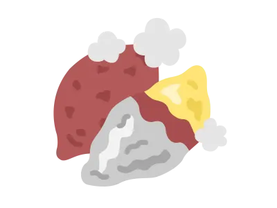 ホカホカの銀紙に包まれた焼き芋のアイコンのイラスト