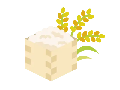 桐箱に入ったお米と稲のアイコンのイラスト