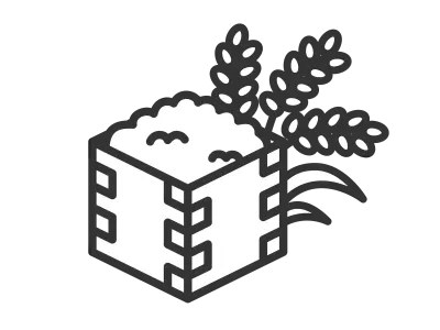 桐箱に入ったお米と稲のアイコンのイラスト
