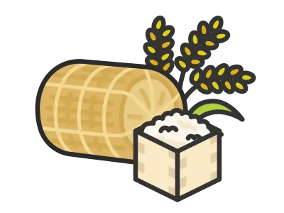 米俵と稲と米のアイコンのイラスト