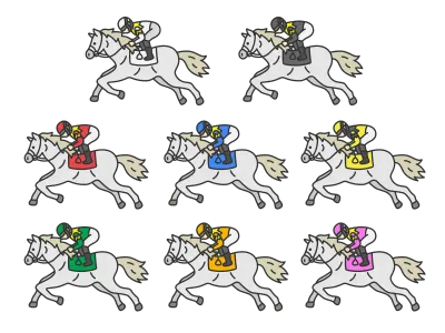 枠番別の芦毛の競走馬のイラストセット