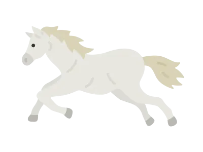 横から見た芦毛の走っている馬のイラスト
