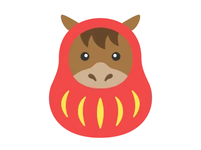 達磨の衣装を着た馬のキャラクターのイラスト