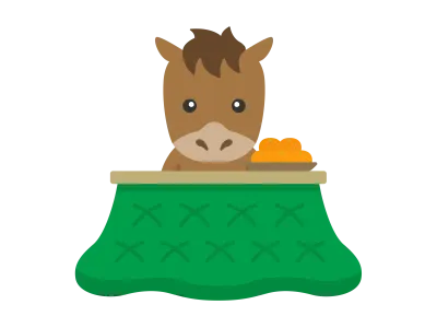 こたつに入った馬のキャラクターのイラスト