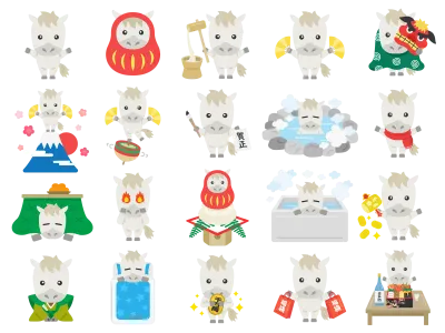 いろいろなシーンの馬のキャラクターのイラストセット