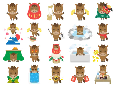 いろいろなシーンの馬のキャラクターのイラストセット