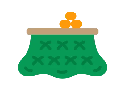 コタツとミカンのアイコンのイラスト