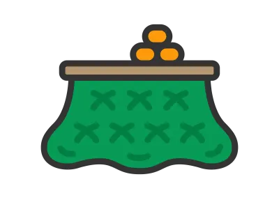 コタツとミカンのアイコンのイラスト