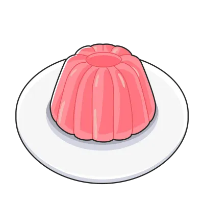 お皿に乗ったピンク色のゼリーのイラスト
