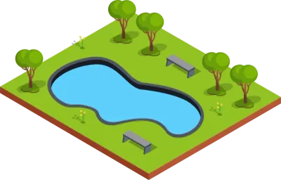 Park with Pond and Benches