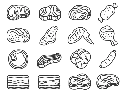 いろいろな種類の肉のアイコンのイラストセット