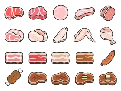 いろいろな種類の肉のアイコンのイラストセット