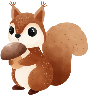 Cute watercolor squirrel with soft, warm tones, perfect for woodland and nature-themed designs.