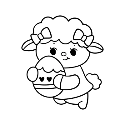 Cute Sheep outline holding easter egg kawaii farm animals