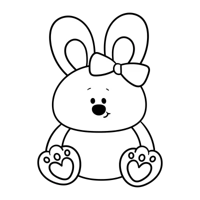 Cute bunny easter outline girly with bow kawaii coloring book