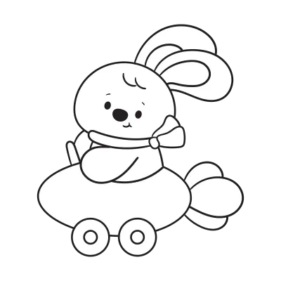Girl bunny easter outline drive carrot car kawaii coloring book
