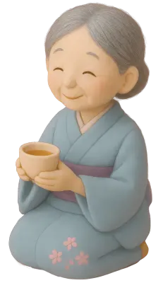Old woman in kimono with tea