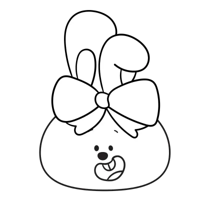 Cute bunny easter face outline with bow kawaii coloring book