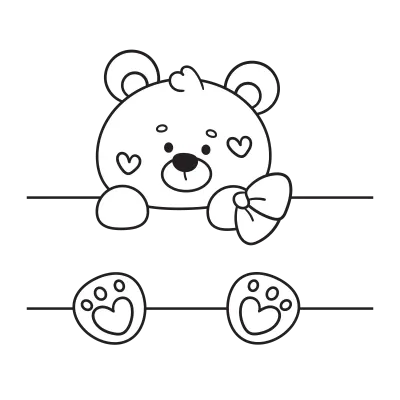 Cute teddy bear outline frame Valentine kawaii coloring book