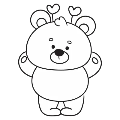 Cute teddy bear outline happy greeting Valentine kawaii coloring book