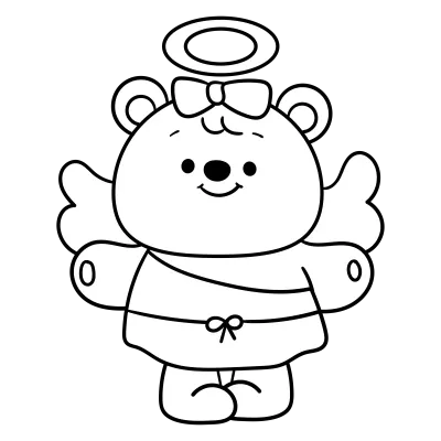 Cupid teddy bear outline Valentine angel kawaii coloring page