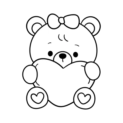 Girl teddy bear outline hug big heart Valentine kawaii coloring book