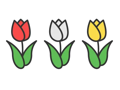 赤白黄色のチューリップの花のアイコンのイラスト