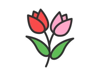 二輪のチューリップの花のアイコンのイラスト