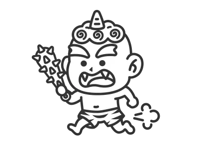 金棒を持って走る青鬼のイラスト