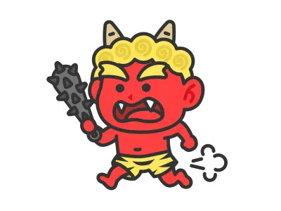 金棒を持って走る赤鬼のイラスト
