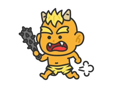 金棒を持って走る黄鬼のイラスト