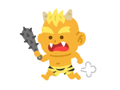 金棒を持って走る黄鬼のイラスト