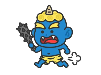 金棒を持って走る青鬼のイラスト