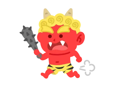 金棒を持って走る赤鬼のイラスト