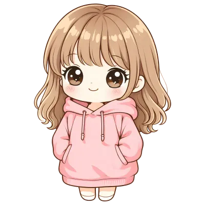 Cute Kawaii Chibi Girl Clipart Pastel Pink Cartoon Character