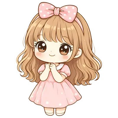 Cute Kawaii Chibi Girl Clipart Pastel Pink Cartoon Character