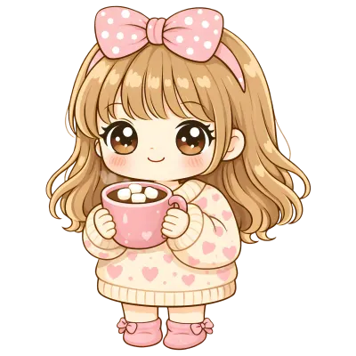 Cute Kawaii Chibi Girl Clipart Pastel Pink Cartoon Character