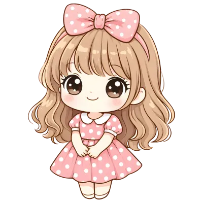 Cute Kawaii Chibi Girl Clipart Pastel Pink Cartoon Character