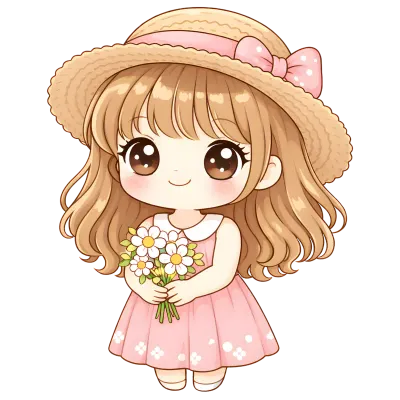 Cute Kawaii Chibi Girl Clipart Pastel Pink Cartoon Character