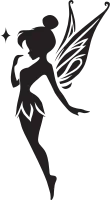 Silhouette of a fairy with ornate wings, interacting with a butterfly