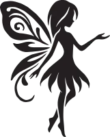 Silhouette of a fairy with ornate wings, interacting with a butterfly