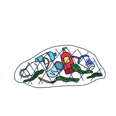 그물에 담긴 바다쓰레기 