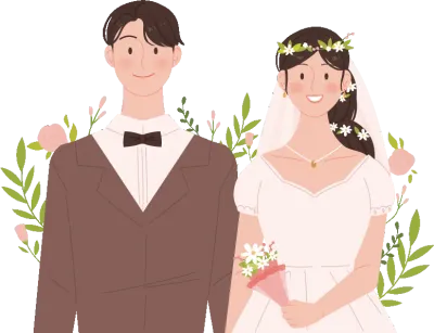 화관을 쓴 신부와 신랑