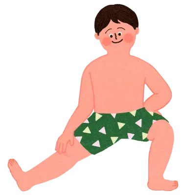물놀이 전 준비운동을 하는 아이